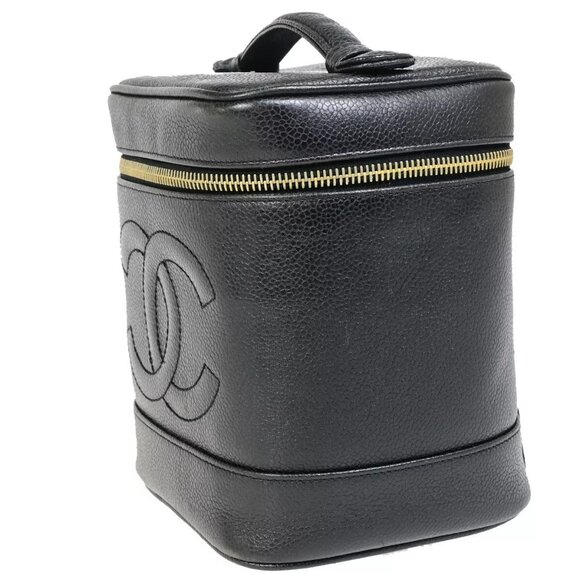 CHANEL CC Logo Vanity Hand Bag Caviar Skin Leather Black GHW Vintage 25RK294 - Picture 2 of 16